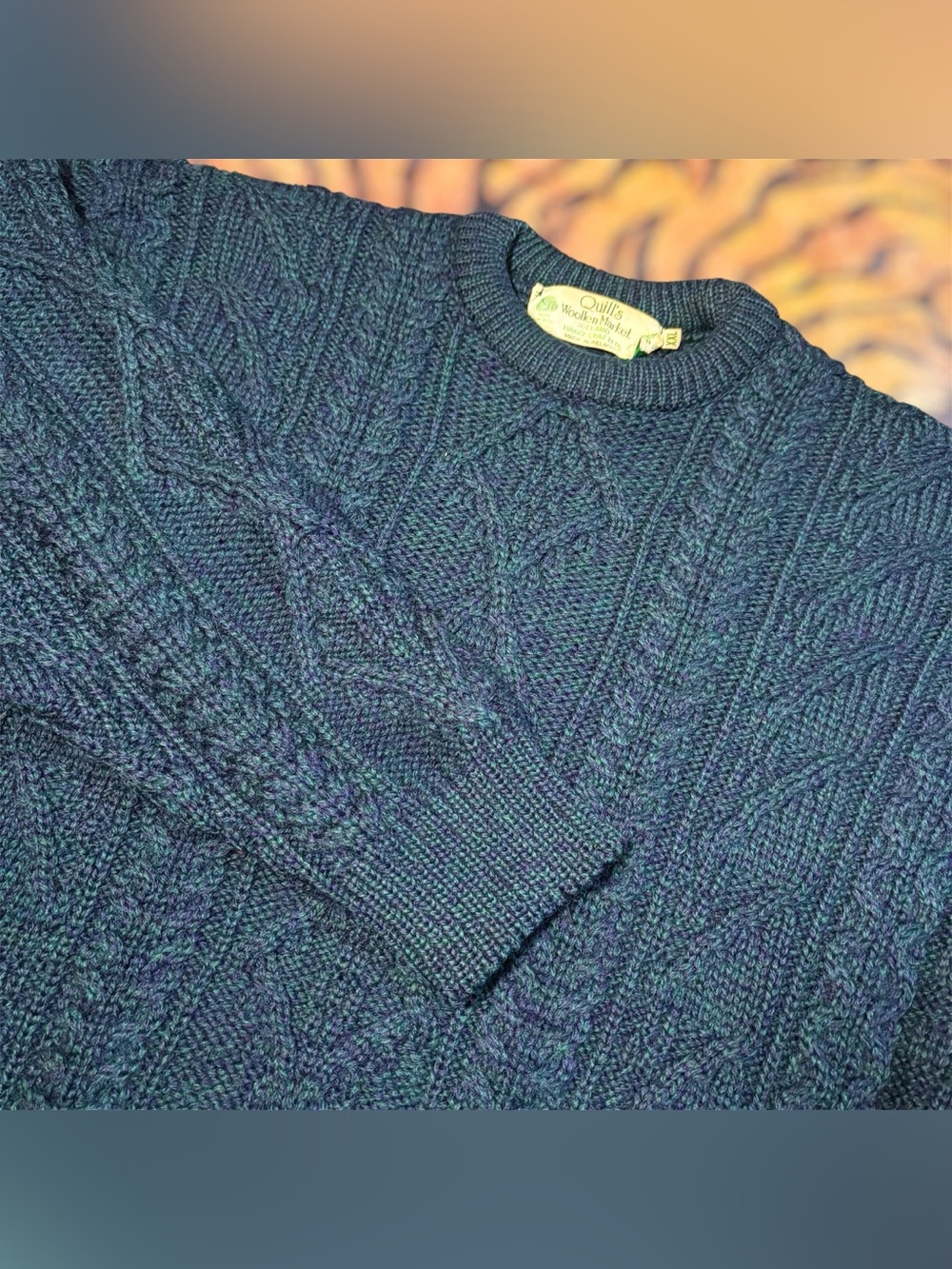Vintage Quills Woolen Market 100% Wool Ireland Aran Fisherman Sweater Cable Knit